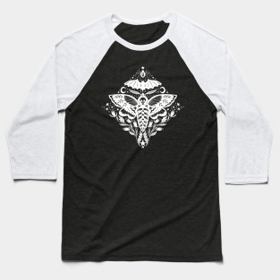 Gothic Baseball T-Shirt - Skull Moth Damask white by Rebelform